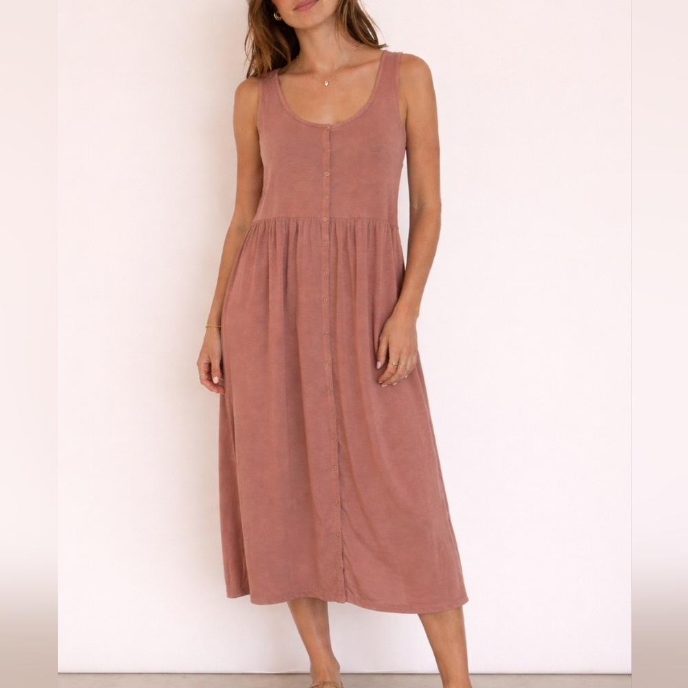 FRYE Blush Pink Sleeveless Button-Down Midi Tank Lounge Dress